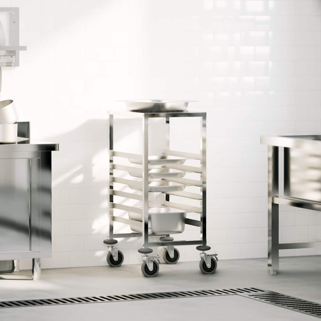 vidaXL Chariot de service avec 6 bacs GN 39x55x87 cm Acier inoxydable