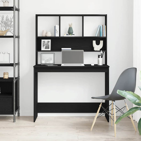 Schreibtisch mit Regalen, Schwarz/Eiche, 102 cm