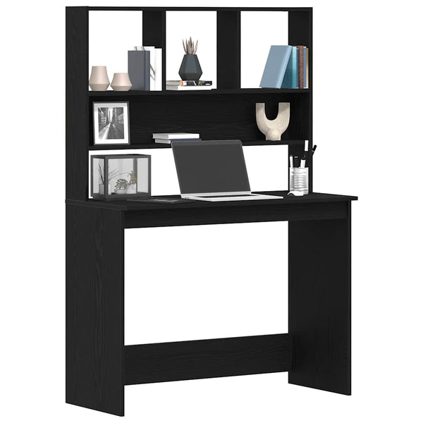 Schreibtisch mit Regalen, Schwarz/Eiche, 102 cm