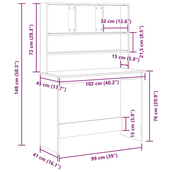 Schreibtisch mit Regalen, Schwarz/Eiche, 102 cm