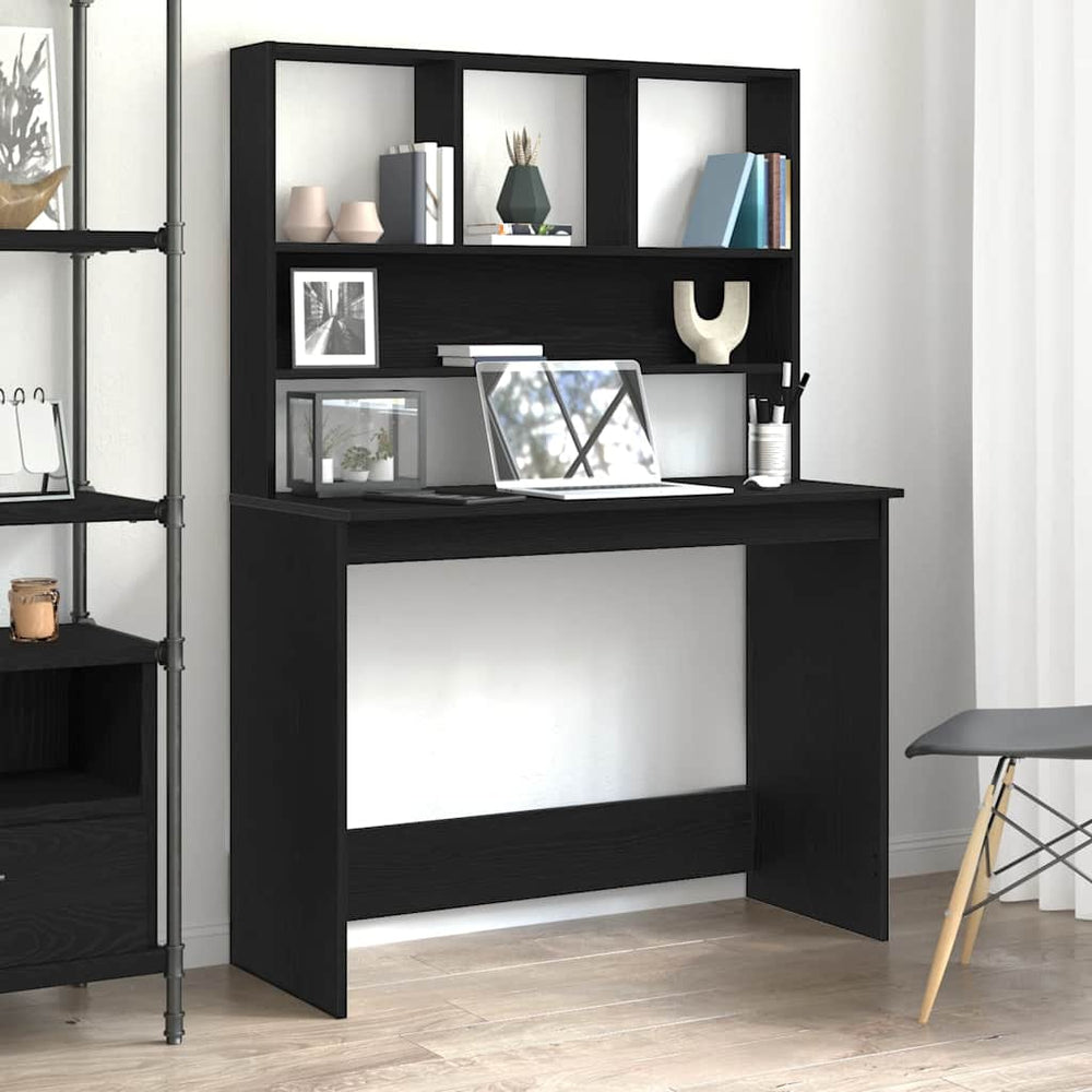 Schreibtisch mit Regalen, Schwarz/Eiche, 102 cm