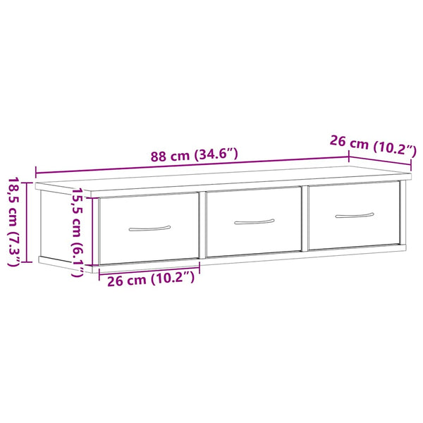 Wandschrank Schwarz Eichen-Optik, 88cm