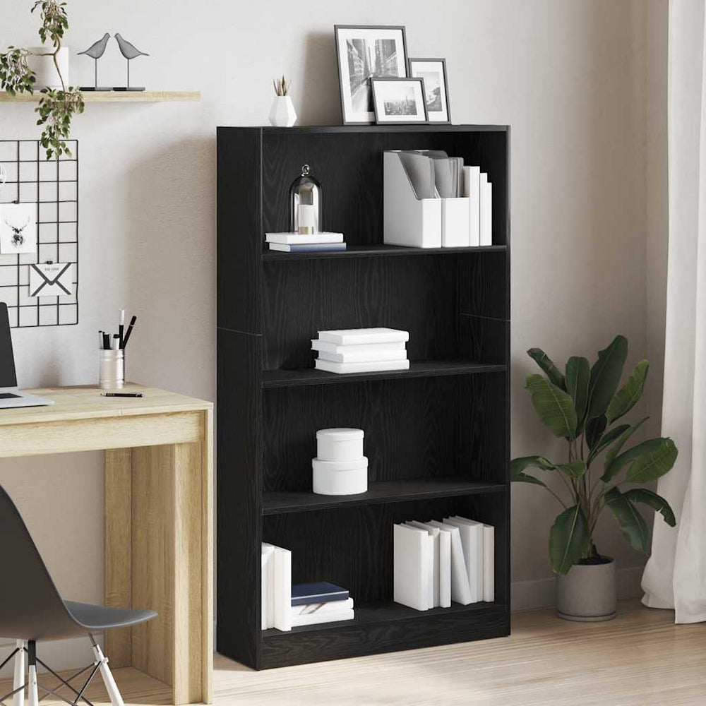 Bücherregal Schwarz Eichenoptik, 4 Fächer