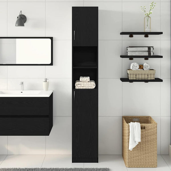 Badschrank Schwarz Eiche 32x25,5x190 cm