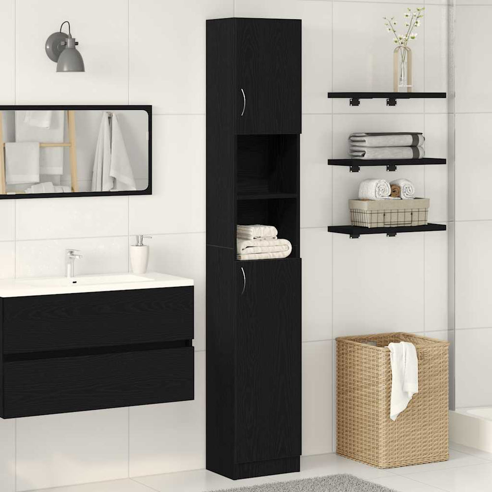 Badschrank Schwarz Eiche 32x25,5x190 cm