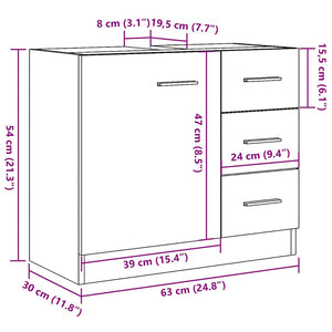 Waschbeckenunterschrank Schwarz Eichenoptik 63 cm