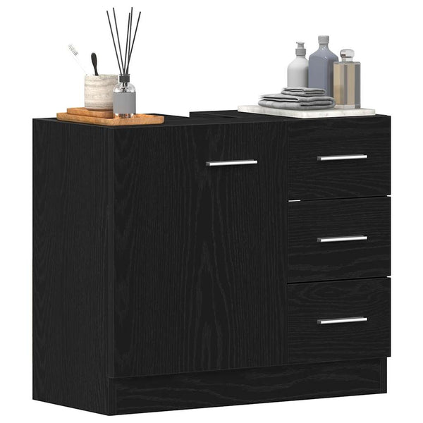 Waschbeckenunterschrank Schwarz Eichenoptik 63 cm