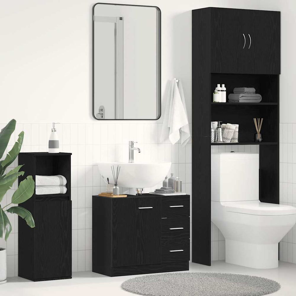 Waschbeckenunterschrank Schwarz Eichenoptik 63 cm