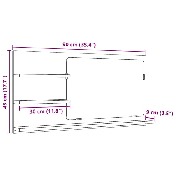 Badezimmer Spiegelschrank, Schwarze Eiche, 90cm