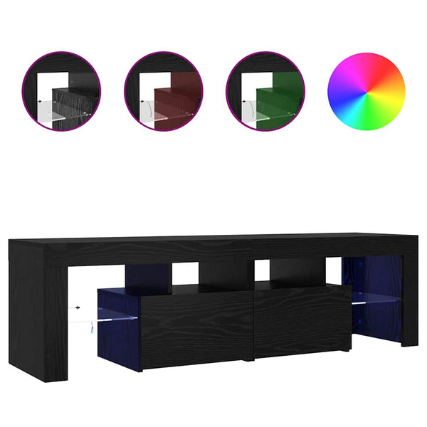 TV-Schrank Schwarz Eichenoptik mit LED