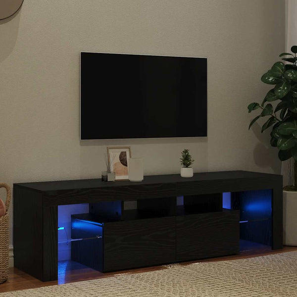 TV-Schrank Schwarz Eichenoptik mit LED