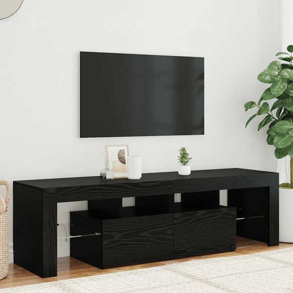 TV-Schrank Schwarz Eichenoptik mit LED
