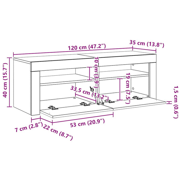 TV-Schrank mit LED Schwarz Eichen-Optik 120 cm