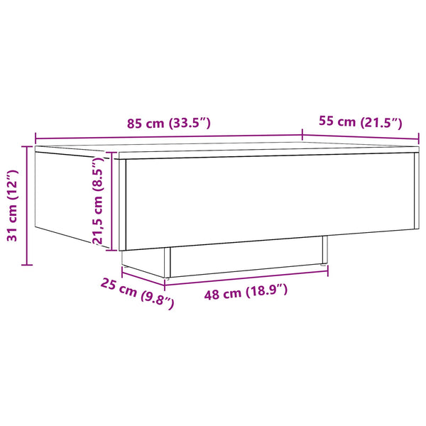 Schwarzer Couchtisch Eichenoptik 85x55 cm