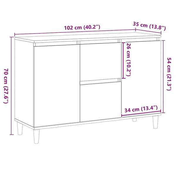 Schwarzes Sideboard mit Schubladen 102 cm
