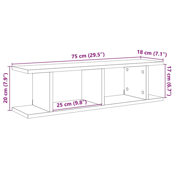 Wandregale 2er Set Schwarz Eiche 75cm