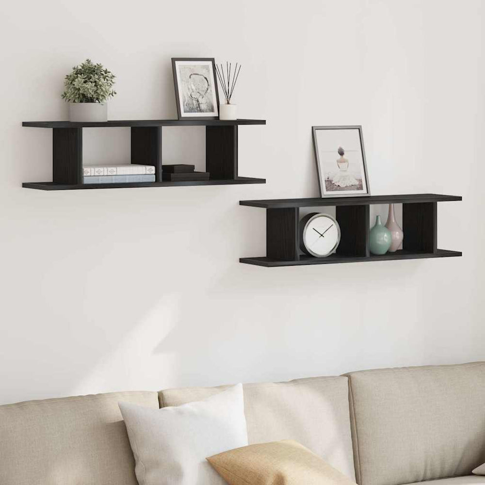 Wandregale 2er Set Schwarz Eiche 75cm