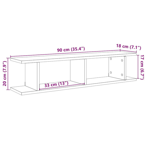 Wandregale 2er Set, Schwarz Eiche, 90cm