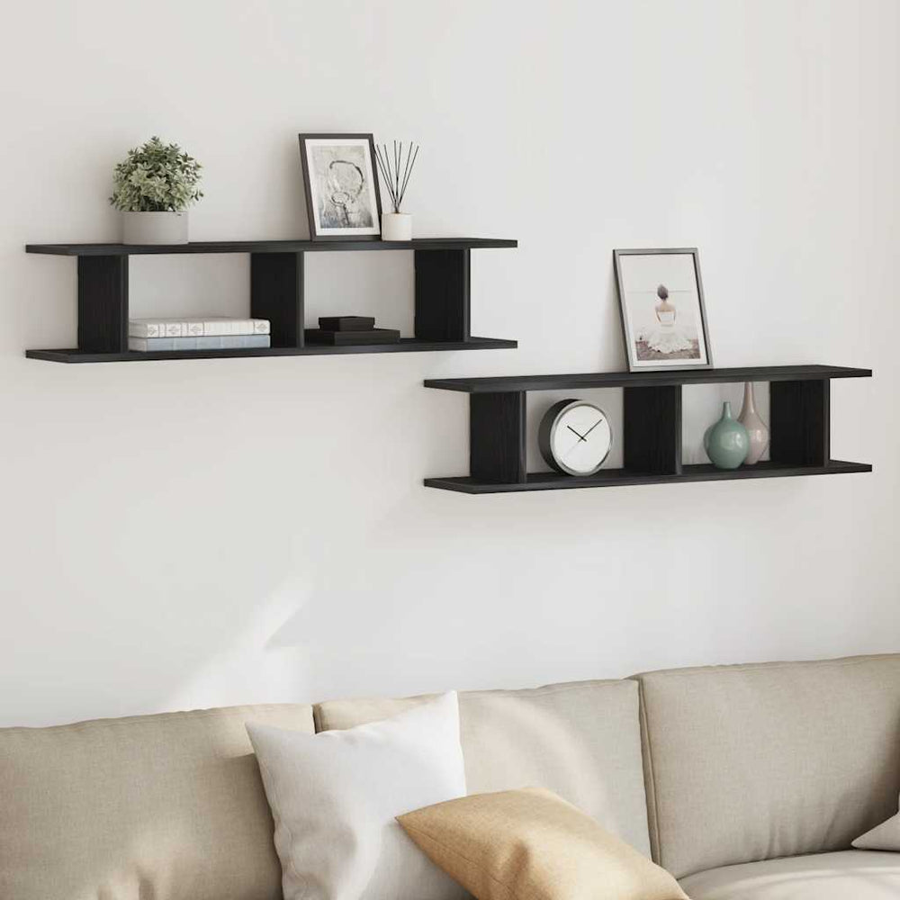 Wandregale 2er Set, Schwarz Eiche, 90cm