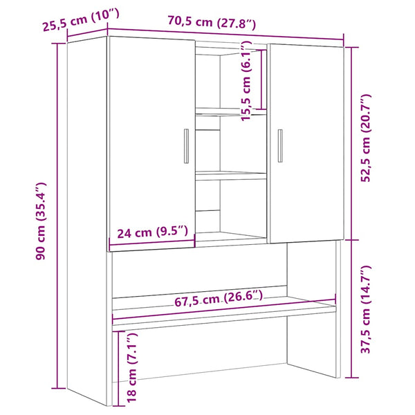 Waschmaschinenschrank Schwarz Eichenoptik 70,5x25,5x90 cm