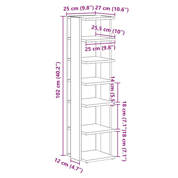 Schuhschrank Schwarz Eiche 25x27x102 cm