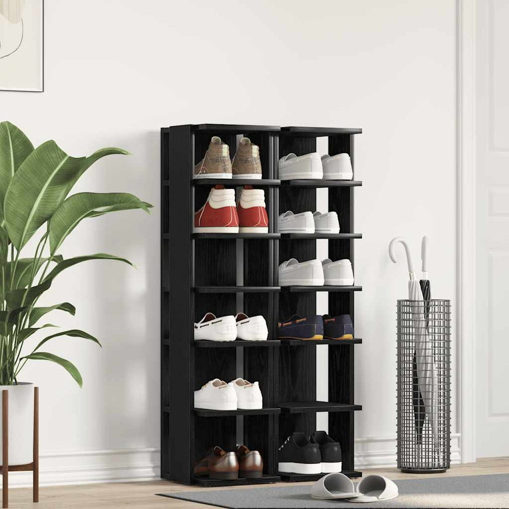Schuhschrank 2er Set, Eichen-Optik Schwarz