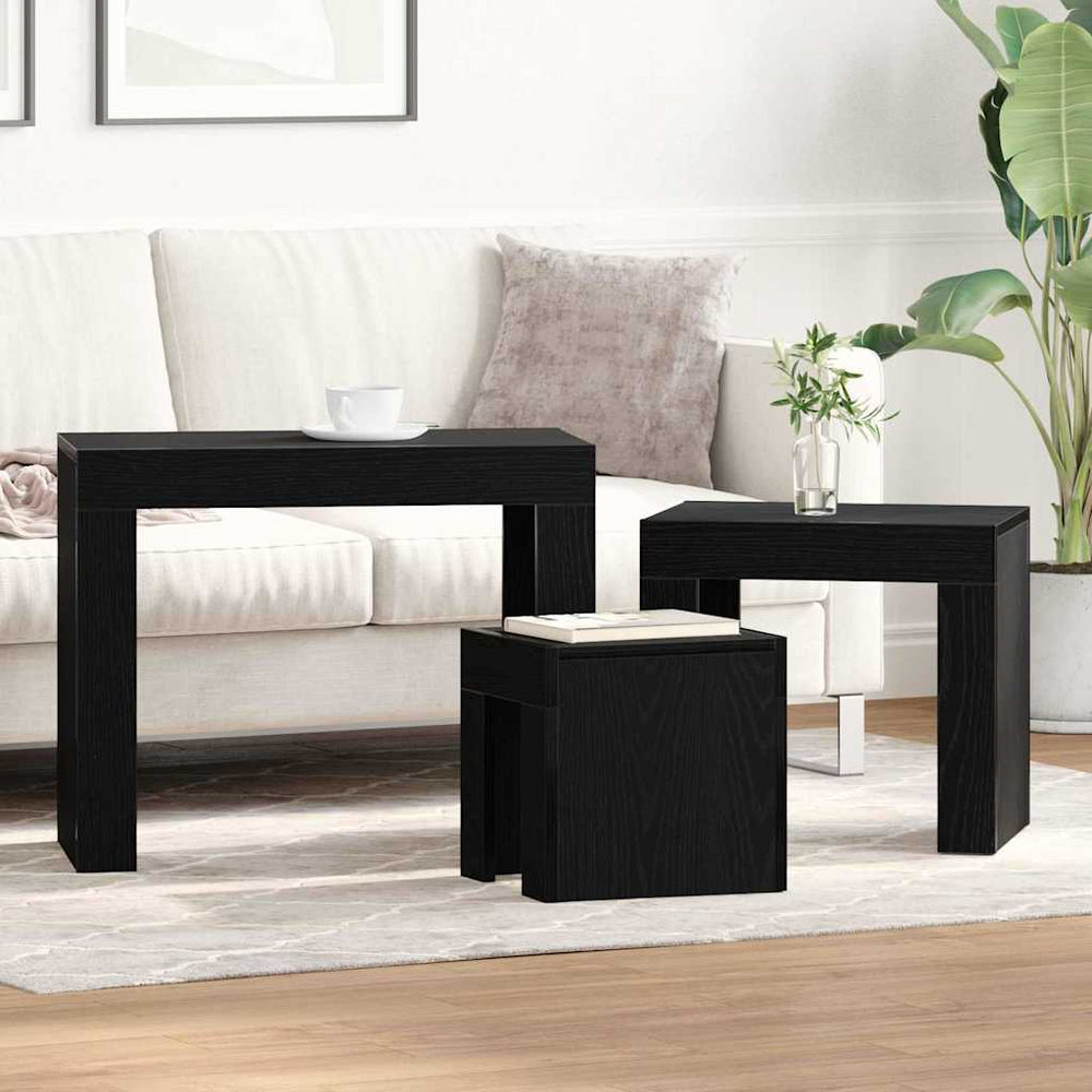 vidaXL Nesting Tables 3 pcs Black Oak Look Engineered Wood
