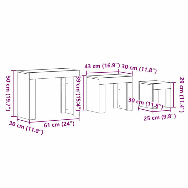 Satztische 3er Set Schwarz Eiche Optik