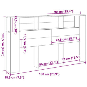 Schwarzes Kopfteil mit Eichen-Optik, 180 cm