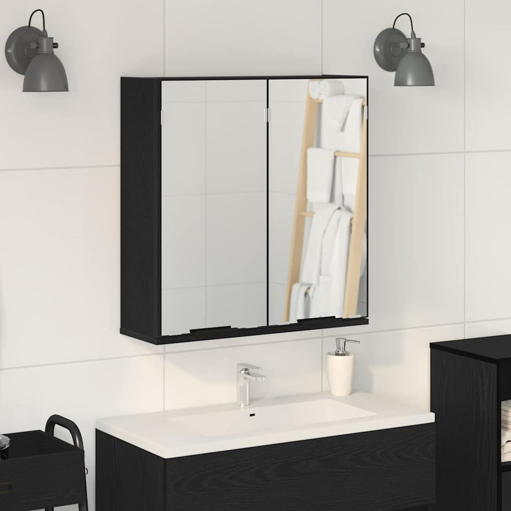 Spiegelschrank mit Regal Schwarz Eichenoptik