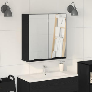 Spiegelschrank mit Regal Schwarz Eichenoptik