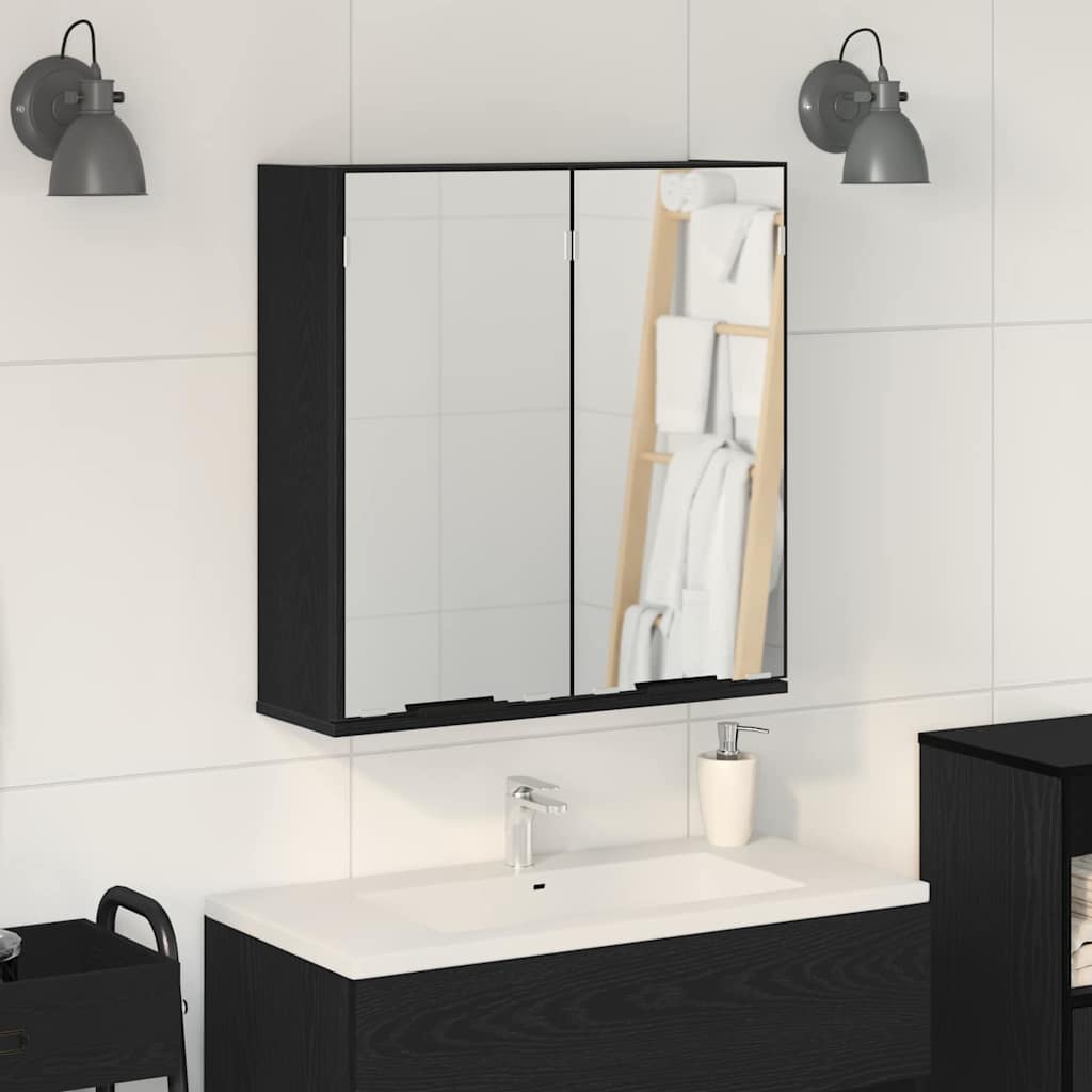 Spiegelschrank mit Regal Schwarz Eichenoptik