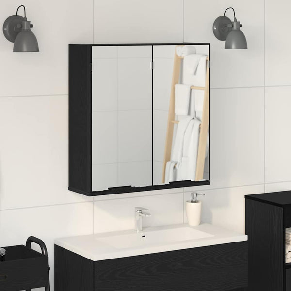 Spiegelschrank mit Regal Schwarz Eichenoptik