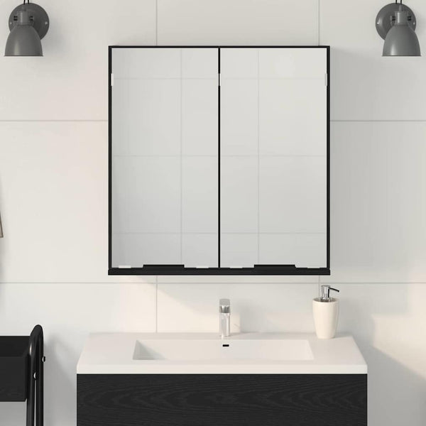 Spiegelschrank mit Regal Schwarz Eichenoptik