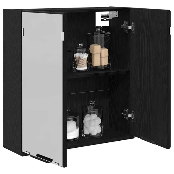 Spiegelschrank mit Regal Schwarz Eichenoptik