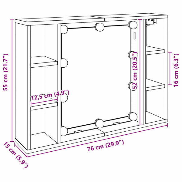 Spiegelschrank mit Regal Schwarz Eiche 76x55 cm