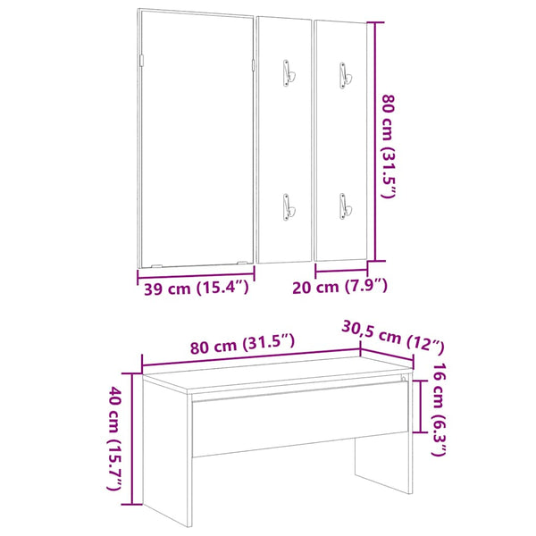 Flurmöbel Set Schwarz Eichen-Optik 4-teilig