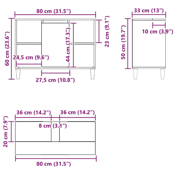 Waschbeckenschrank Eiche Schwarz 80x60 cm