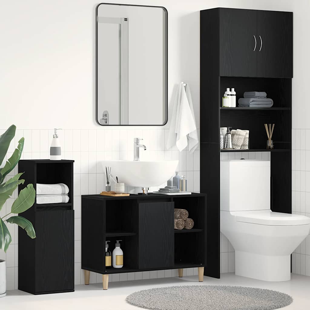 Waschbeckenschrank Eiche Schwarz 80x60 cm