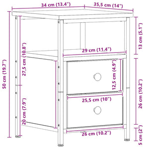 Schwarzer Nachttisch Eichenoptik, 34x35,5x50 cm