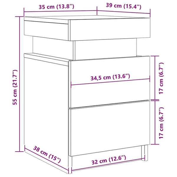 Nachttisch Schwarz Eichenoptik 35x39x55cm
