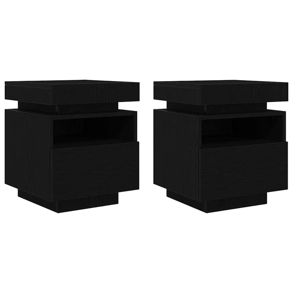 Nachttisch 2er Set Schwarz Eichenoptik
