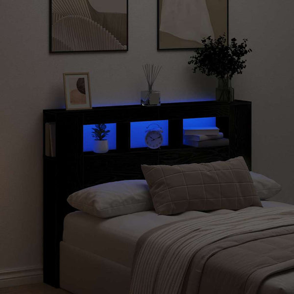 LED Kopfteil Schwarz Eiche 140 cm