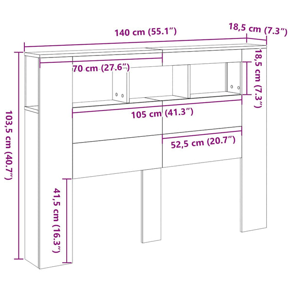 LED Kopfteil Schwarz Eiche 140 cm