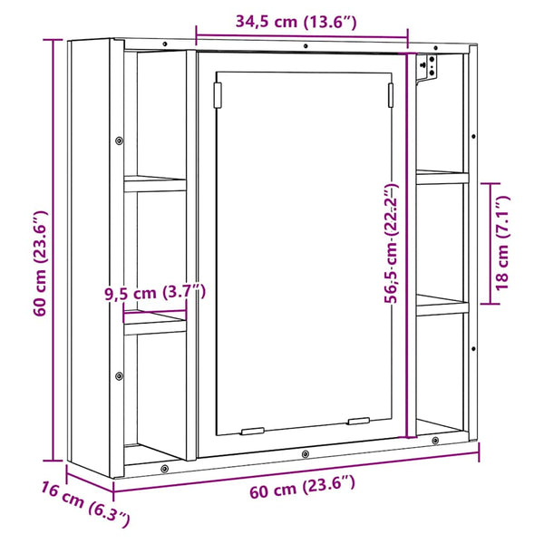 Schwarzer Eiche Badezimmer-Spiegelschrank 60 cm