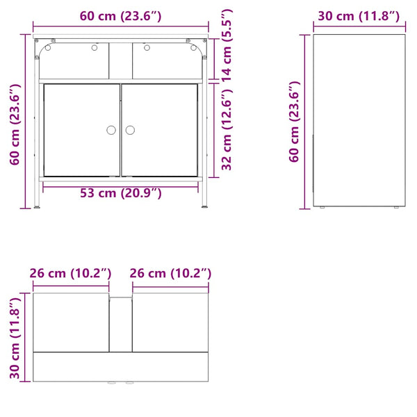 Waschbeckenunterschrank Schwarz Eichenoptik 60 cm