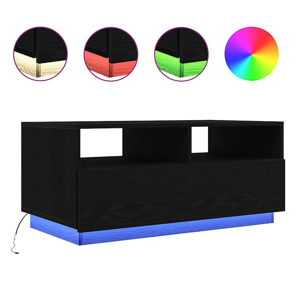 LED Couchtisch Schwarz Eichen-Optik 90cm