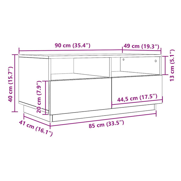 LED Couchtisch Schwarz Eichen-Optik 90cm