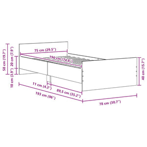 Bettgestell 75x190 cm Schwarz Eichen-Optik