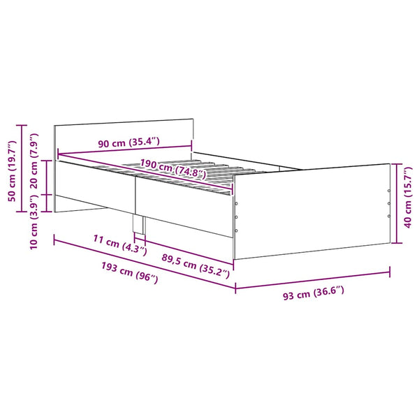 Bettgestell 90x190 cm Schwarz Eichen-Optik